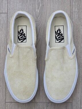 Vans Classic Slip On Stackform Platform Nubuck Shoes Beige/White Womens Sz 6 New